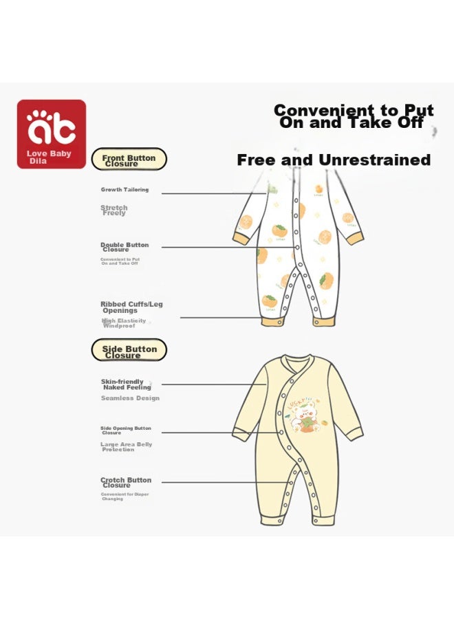 AIBEDILA Aibeidila Newborn Baby Romper Spring And Autumn Style, Pure Cotton Onesie, Uni Baby Mid-open Crawling Suit, Early Autumn Bodysuit, Size 90 - Image 2