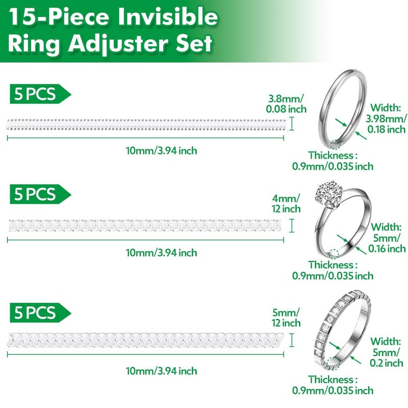 Anpro Ring Sizer Adjusters for Loose Rings - 15-Pack Multiple Styles, Invisible Spacer Guards & Tighteners for Women, Fits Almost Any Ring - Image 4