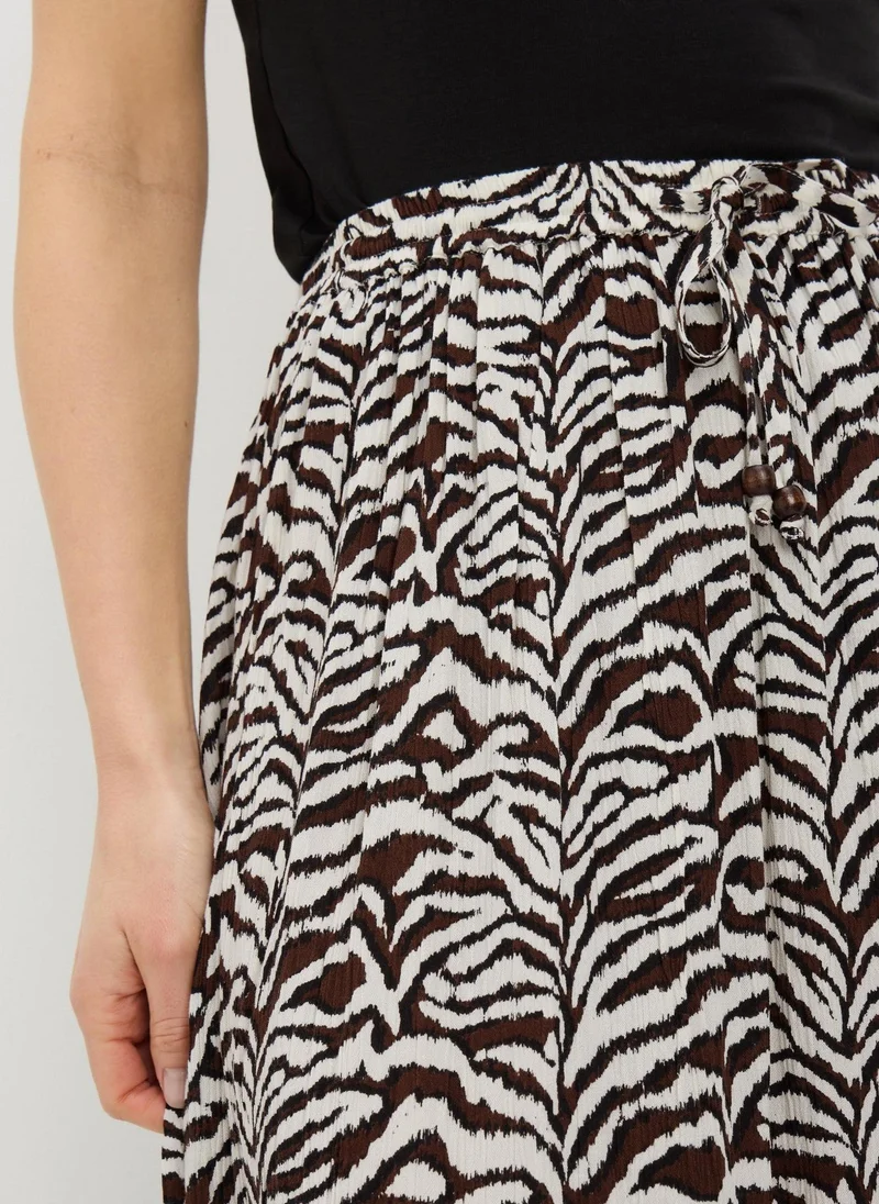 ماتلان Brown Zebra Print Cheesecloth Maxi Skirt