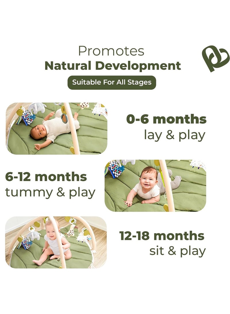 مس تيارا سجادة لعب للأطفال على شكل ورقة، سجادة وقت الاستلقاء على البطن مع 6 ألعاب قابلة للفصل لإشراك حواس الطفل الست وتنمية المهارات الحركية، سجادة لعب قابلة للغسل في الغسالة (أخضر) للرضع من عمر 0 ​​إلى 36 شهرًا. - Image 5