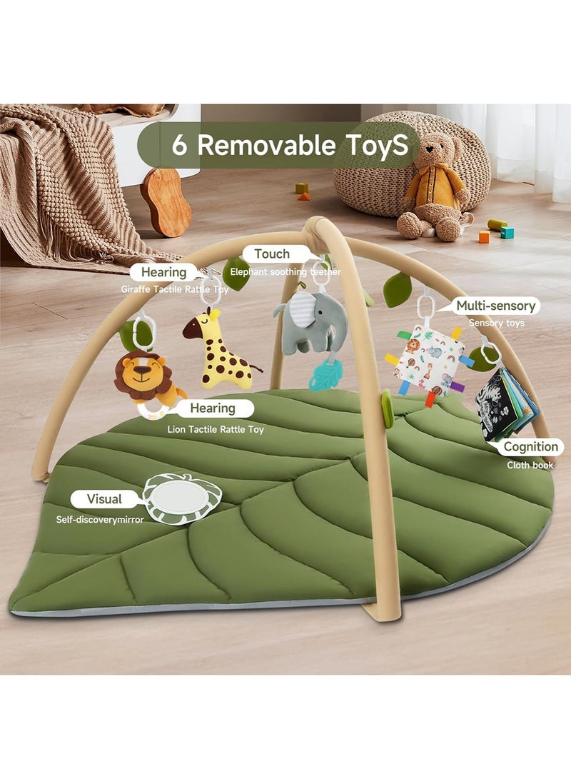 مس تيارا سجادة لعب للأطفال على شكل ورقة، سجادة وقت الاستلقاء على البطن مع 6 ألعاب قابلة للفصل لإشراك حواس الطفل الست وتنمية المهارات الحركية، سجادة لعب قابلة للغسل في الغسالة (أخضر) للرضع من عمر 0 ​​إلى 36 شهرًا. - Image 3