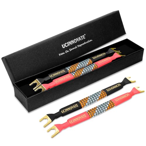 UCINNOVATE 4 Pack 6 Inch HiFi OFC Speaker Jumper Cables, Speaker Cable Bridge Bi-Wire Speaker with Gold Plated Jumper Plates, Audiophile Flexible 11AWG Cable Bridge to Speaker Cable Terminals - Image 1
