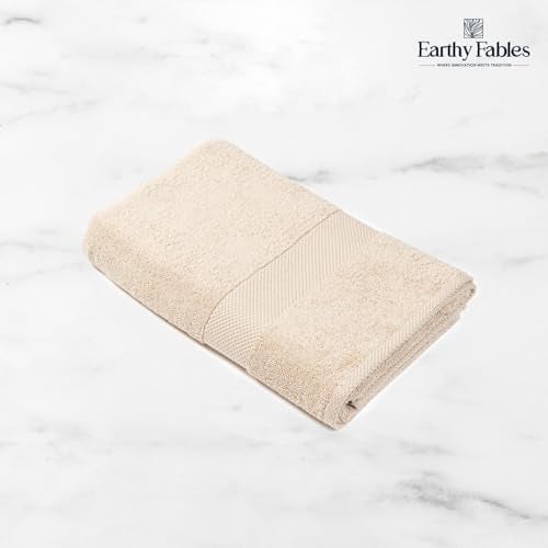 Earthy Fables Premium Bath Towel - 100% Combed Cotton, 600 GSM, Ultra Soft, Quick Dry and Highly Absorbent for Home, Travel and Acne-Prone Skin, 140 x 70 cm, Beige - Image 3