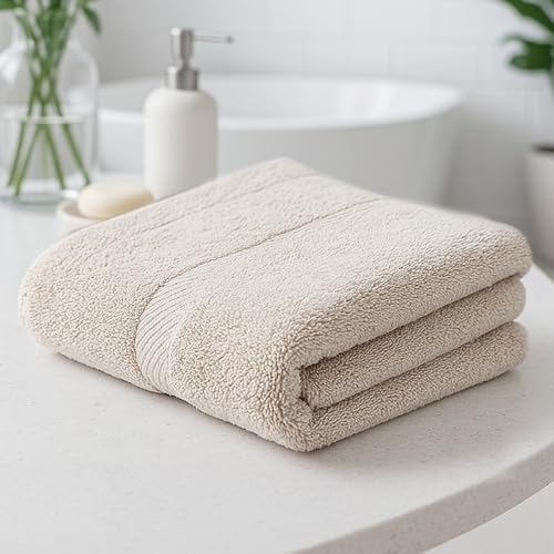 Earthy Fables Premium Bath Towel - 100% Combed Cotton, 600 GSM, Ultra Soft, Quick Dry and Highly Absorbent for Home, Travel and Acne-Prone Skin, 140 x 70 cm, Beige - Image 1