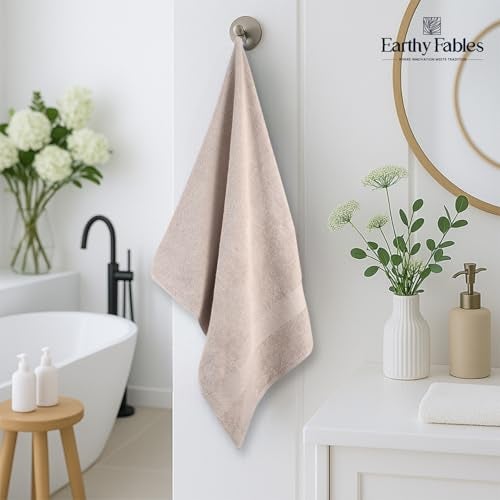 Earthy Fables Premium Bath Towel - 100% Combed Cotton, 600 GSM, Ultra Soft, Quick Dry and Highly Absorbent for Home, Travel and Acne-Prone Skin, 140 x 70 cm, Beige - Image 2