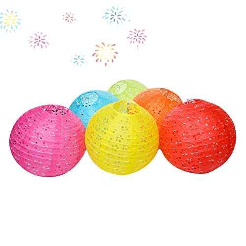 Aiminjey 12Pcs Chinese Paper Lanterns with LED Lights Hollow Out Hanging Asia Japanese Paper Lamps with Tassel and Walking Stick, 8 in Lanterns for Chinese New Year Lanterns Decorations(Round) - Image 2