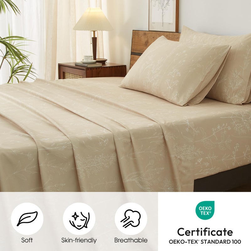 HYPREST Beige Sheets Queen Deep Pocket Sheets  1800 Thread Count Pattrn Bed Sheets Soft Breathable Cute Printed Boho Farmhouse Bed Sheets  Oeko-Tex Certificated- Up to 18 Inch - Image 2
