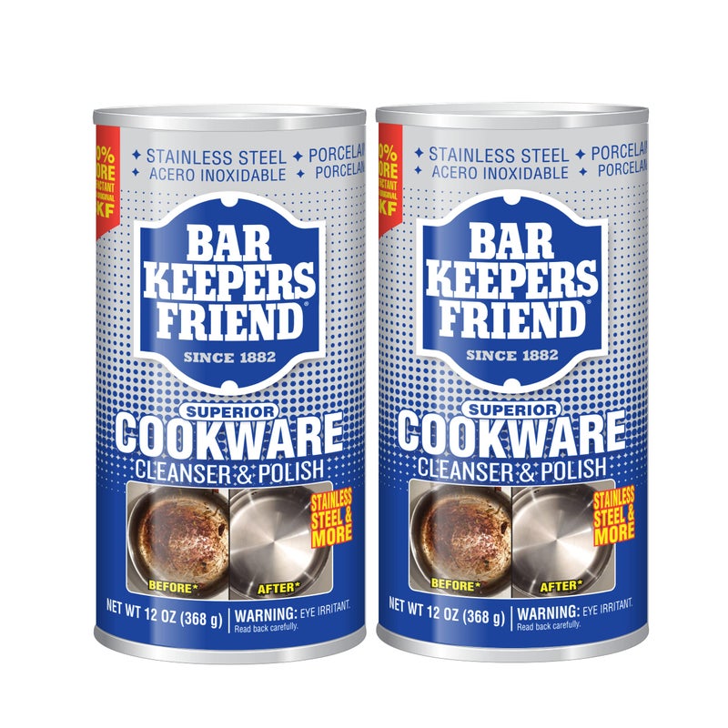Bar Keepers Friend Cookware Cleanser & Polish (2 x 12 oz) Stainless Steel Cleaner & Degreaser for Pots, Pans, Bakeware & Grills - Removes Sticky Residue, Rust Stains & Lime Deposits - Image 1