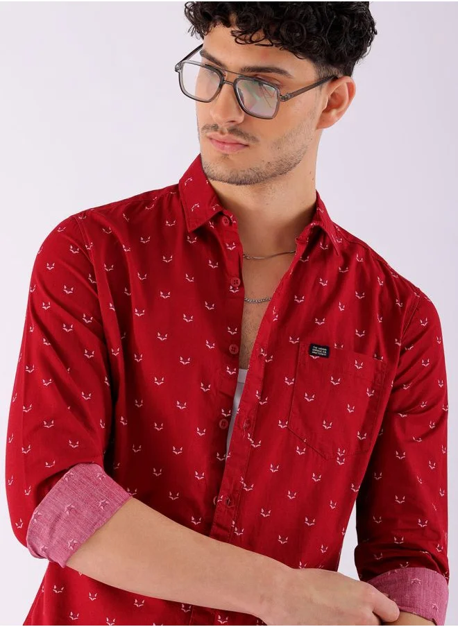 The Indian Garage Co Men Regular Fit Printed Full Sleeves Cutaway Collar Casual Shirt