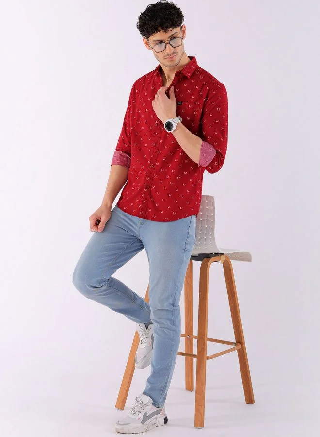 The Indian Garage Co Men Regular Fit Printed Full Sleeves Cutaway Collar Casual Shirt