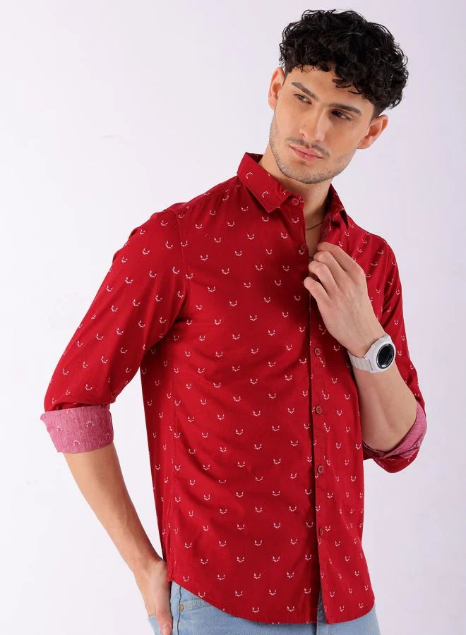 The Indian Garage Co Men Regular Fit Printed Full Sleeves Cutaway Collar Casual Shirt