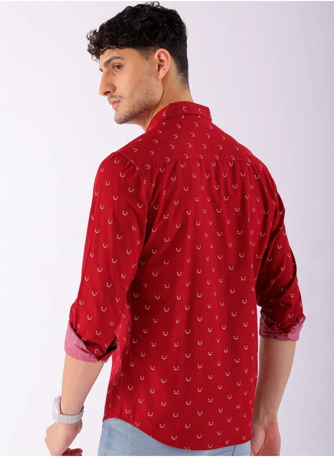 The Indian Garage Co Men Regular Fit Printed Full Sleeves Cutaway Collar Casual Shirt