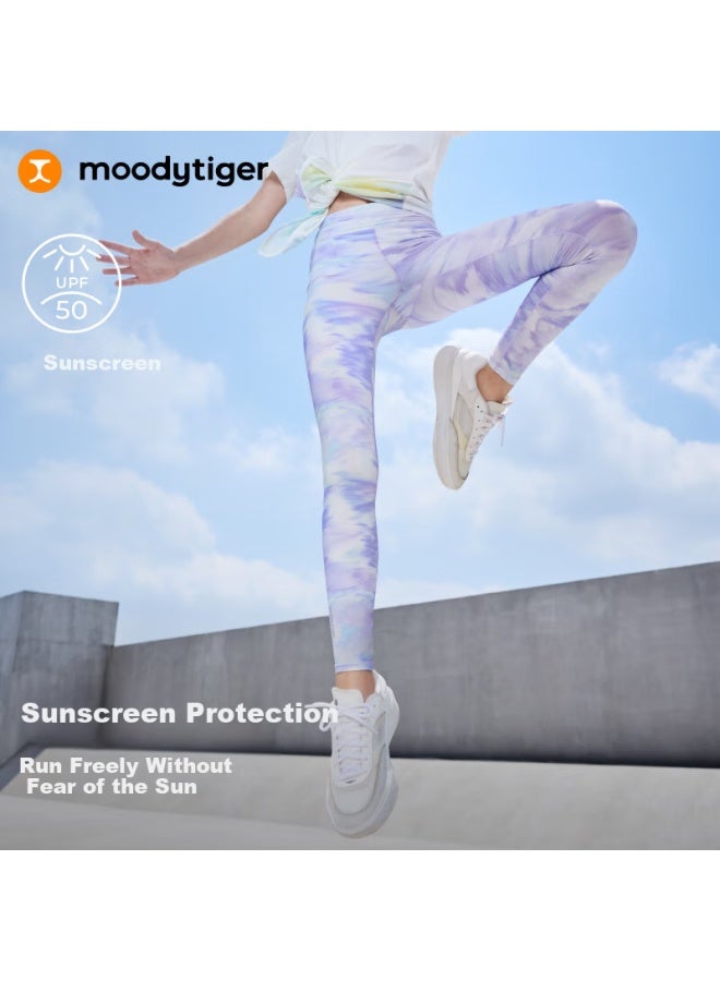 Moodytiger Girls' Cooling Leggings, Summer New Style Children's Elastic Breathable Printed Yoga Pants | Xiao Yun Duo Air - Image 1