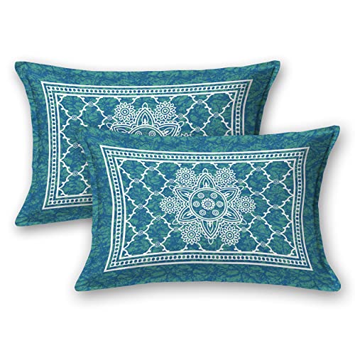 Colorish 120 TC Cotton Blend Mandala Printed Floral Jaipuri Bedsheet for Double Bed King Size with 2 Pillow Covers, Sea Green - Image 5