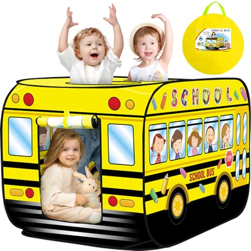Britik Pop Up Play Tent for Kids Aged 35 Years Old Boys and Girls School Bus Tent Playhouse Toy Play Tents for Toddlers 35 Kids Tent Indoor Outdoor Playhouse Toys for 3 Year Old School Bus - Image 1
