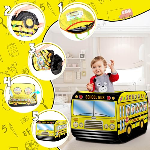 Britik Pop Up Play Tent for Kids Aged 35 Years Old Boys and Girls School Bus Tent Playhouse Toy Play Tents for Toddlers 35 Kids Tent Indoor Outdoor Playhouse Toys for 3 Year Old School Bus - Image 5