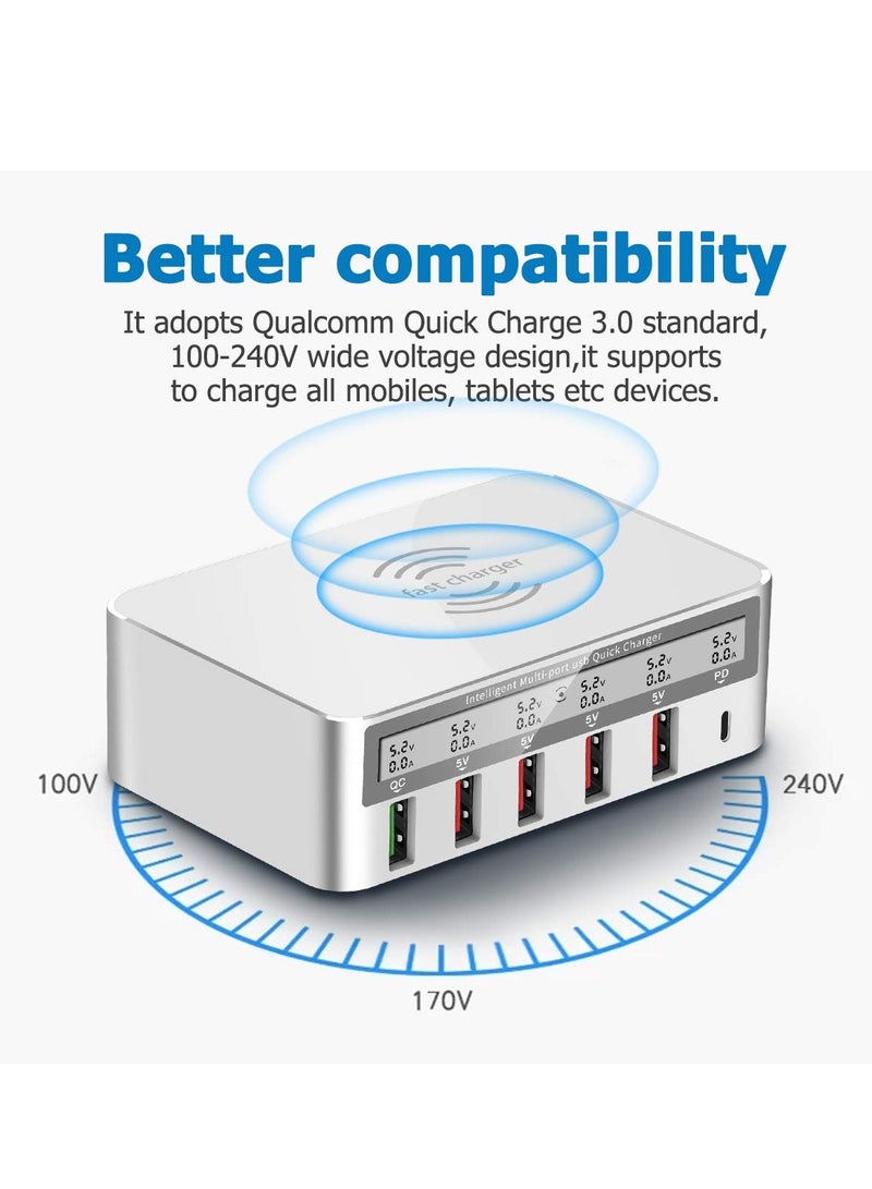 100W 6,Port USB Fast Charger with Voltage Display, QC 3.0 and PD, Compatible with Apple and Other Mobile Devices - Image 4