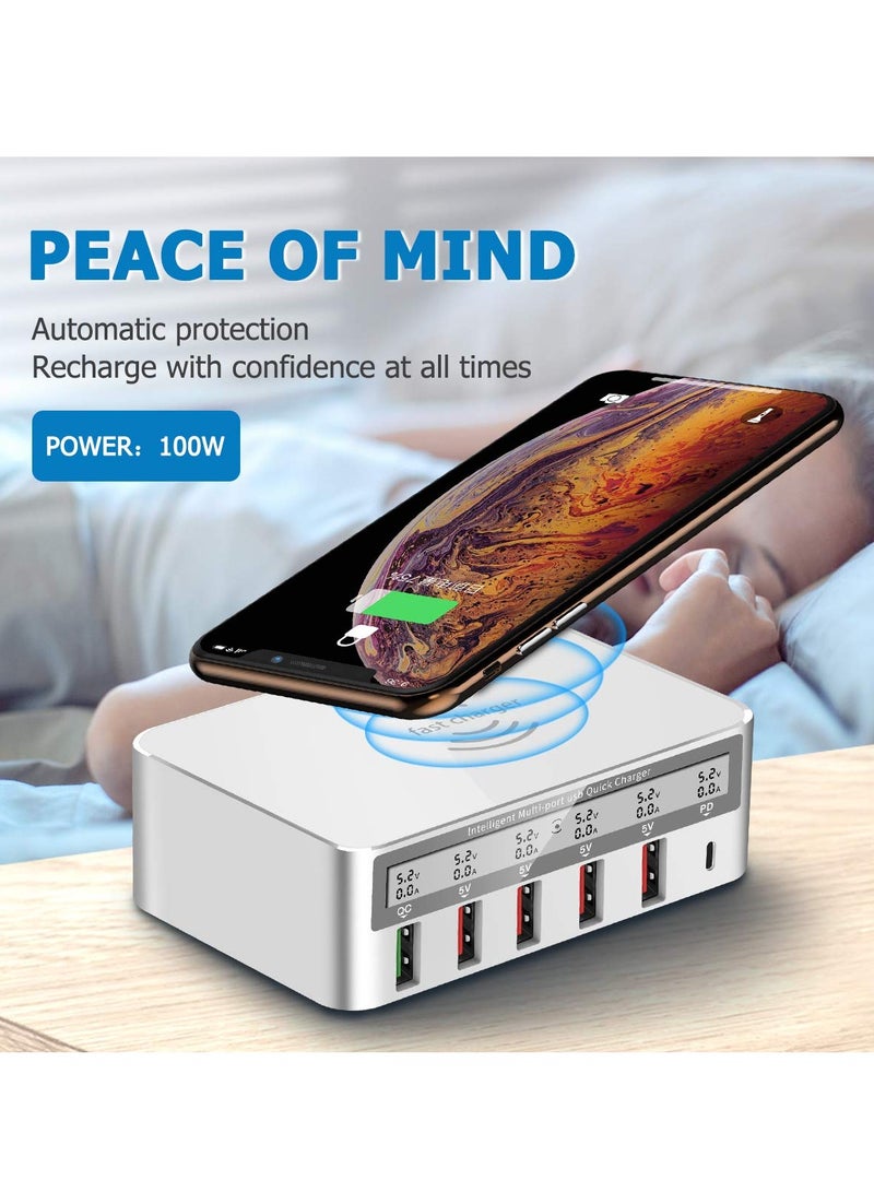 100W 6,Port USB Fast Charger with Voltage Display, QC 3.0 and PD, Compatible with Apple and Other Mobile Devices - Image 2