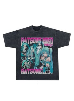 Hatsune Miku Anime Short Sleeve Unisex Tee Summer Wash Black [Hitsune Future]]