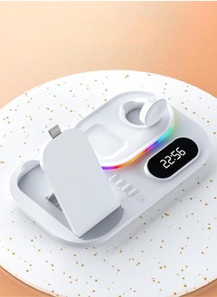 Beautiful 4-In-1 Wireless Charger, Mobile Fast Charging RGB Ambient Light Multifunctional Wireless Charger With Clock - White  - Image 1
