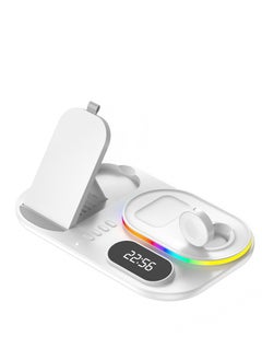 Beautiful 4-In-1 Wireless Charger, Mobile Fast Charging RGB Ambient Light Multifunctional Wireless Charger With Clock - White  - Image 3