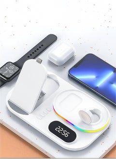 Beautiful 4-In-1 Wireless Charger, Mobile Fast Charging RGB Ambient Light Multifunctional Wireless Charger With Clock - White  - Image 2