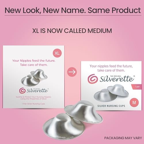 SILVERETTE The Original Silver Nursing Cups Nipple Covers for Breastfeeding Essentials Pure 925 Silver Nipple Shields for Breastfeeding Newborn XL Size with OFeel Silicone Rings - Image 3