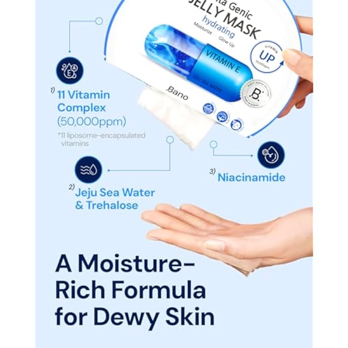 BANO Vita Genic Jelly Face Hydrating Mask 10EA – Firming Sheet Mask for Sensitive Skin, Korean Glass Skin Care with Mineral Water, Vitamin C & Niacinamide, Fragrance-Free, Pack of 2 - Image 4