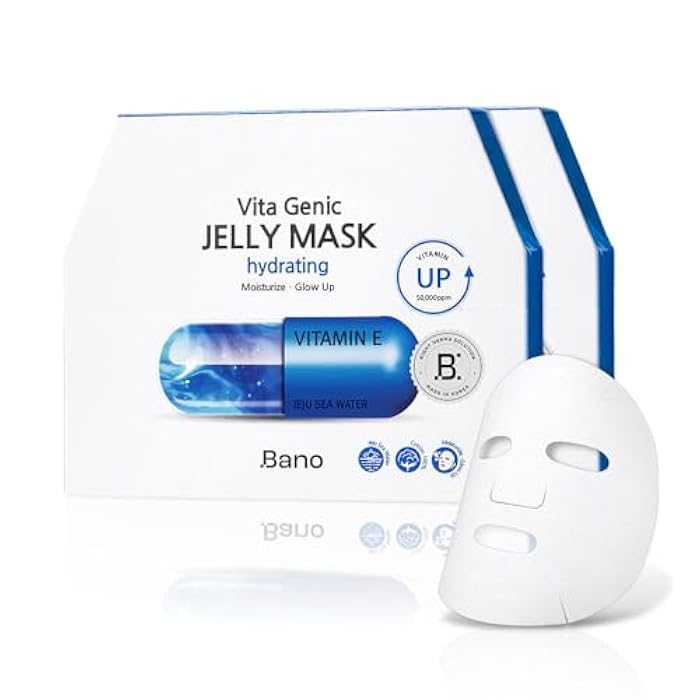 BANO Vita Genic Jelly Face Hydrating Mask 10EA – Firming Sheet Mask for Sensitive Skin, Korean Glass Skin Care with Mineral Water, Vitamin C & Niacinamide, Fragrance-Free, Pack of 2 - Image 1