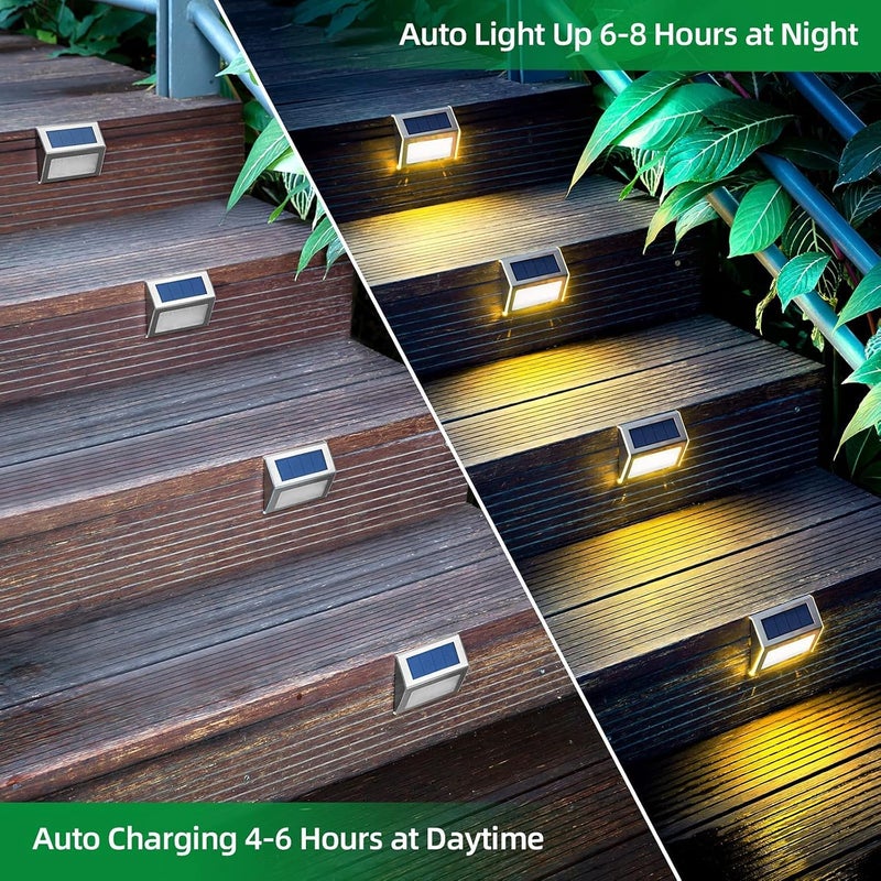 JSOT Solar Lights Outdoor for Deck,Waterproof Solar Powered Steps Light Outdoor Wireless LED Lamp Fence Lighting Walkway Patio Stair Garden Path Rail Backyard Fences Post 8 Pack Warm White - Image 5