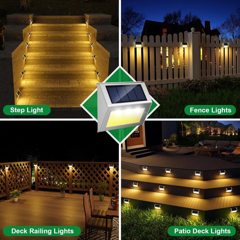JSOT Solar Lights Outdoor for Deck,Waterproof Solar Powered Steps Light Outdoor Wireless LED Lamp Fence Lighting Walkway Patio Stair Garden Path Rail Backyard Fences Post 8 Pack Warm White - Image 2
