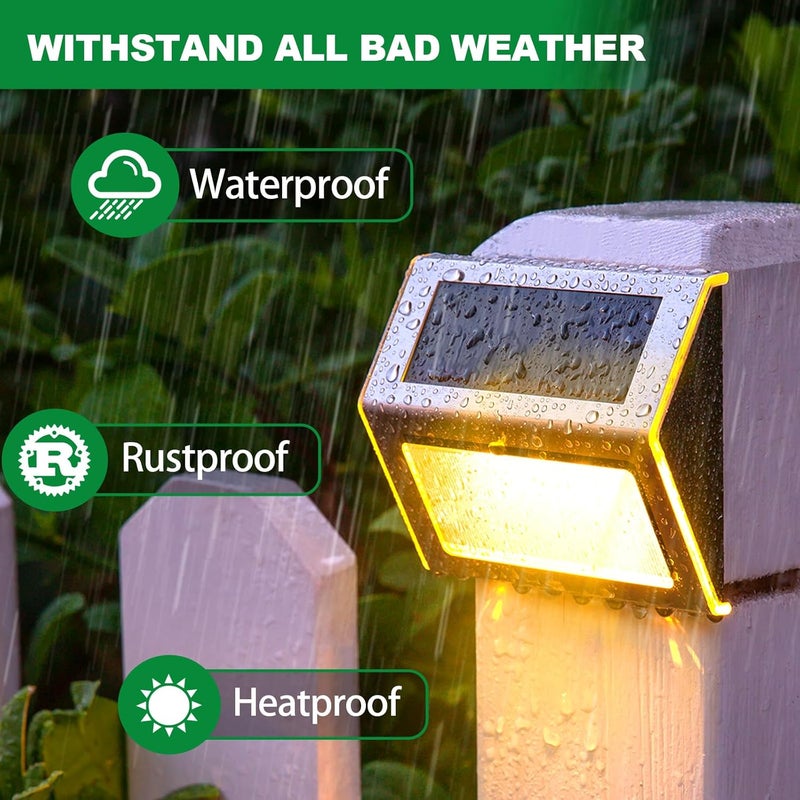 JSOT Solar Lights Outdoor for Deck,Waterproof Solar Powered Steps Light Outdoor Wireless LED Lamp Fence Lighting Walkway Patio Stair Garden Path Rail Backyard Fences Post 8 Pack Warm White - Image 4