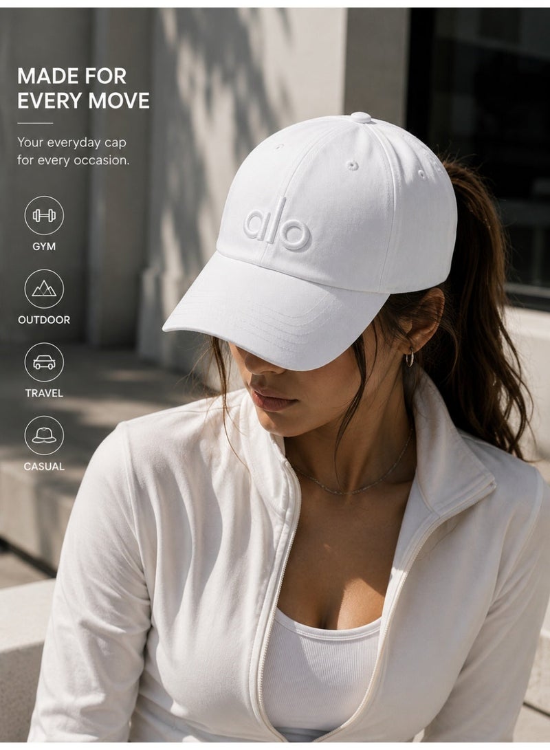 قبعة بيسبول قابلة للتعديل من Alo Yoga بلون أبيض فاخر للجنسين – خفيفة الوزن وقابلة للتنفس، قبعة رياضية كاجوال بتصميم شارع معاصر مع حافة منحنية - Image 2