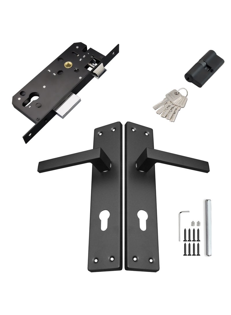 TISMpro Door Handle Lock Set - Aluminum Handle with Lock Body, Cylinder, and 5 Computer Keys with Mounting Screws, TP-7000 Set (Matte Black) - Image 3