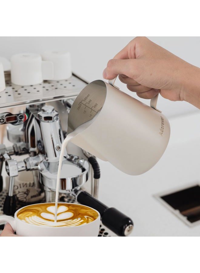Adorever Milk Frothing Pitcher, 600ml/20oz Steaming Pitchers Stainless Steel Milk Coffee Cappuccino Latte Art Barista Steam Pitchers Milk Jug Cup with Decorating Art Pen, Matte White - Image 4