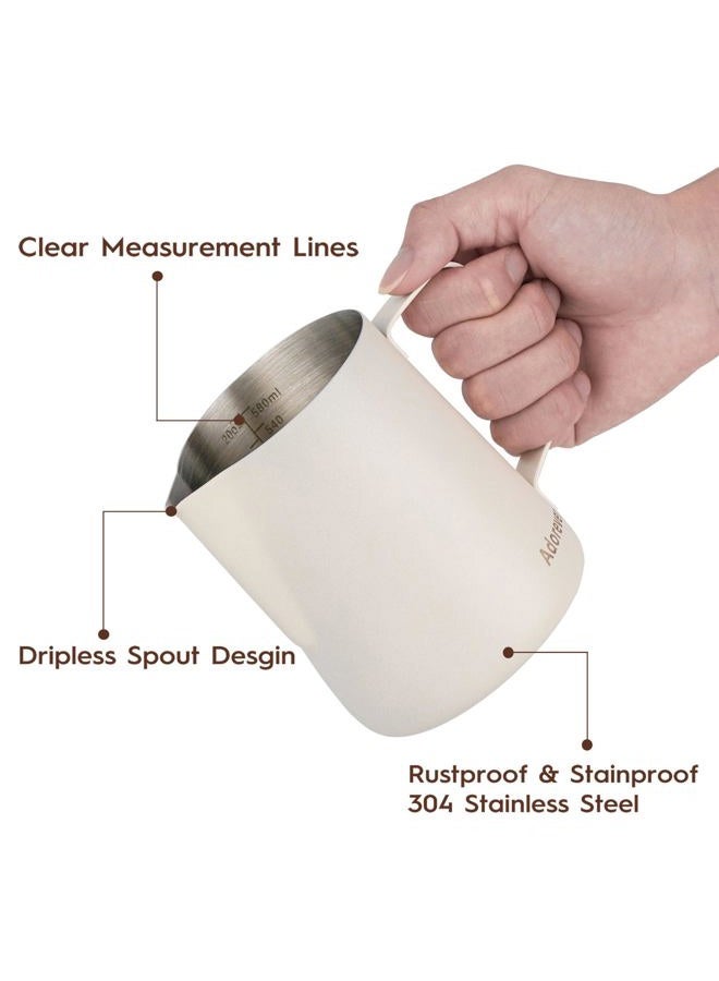 Adorever Milk Frothing Pitcher, 600ml/20oz Steaming Pitchers Stainless Steel Milk Coffee Cappuccino Latte Art Barista Steam Pitchers Milk Jug Cup with Decorating Art Pen, Matte White - Image 2