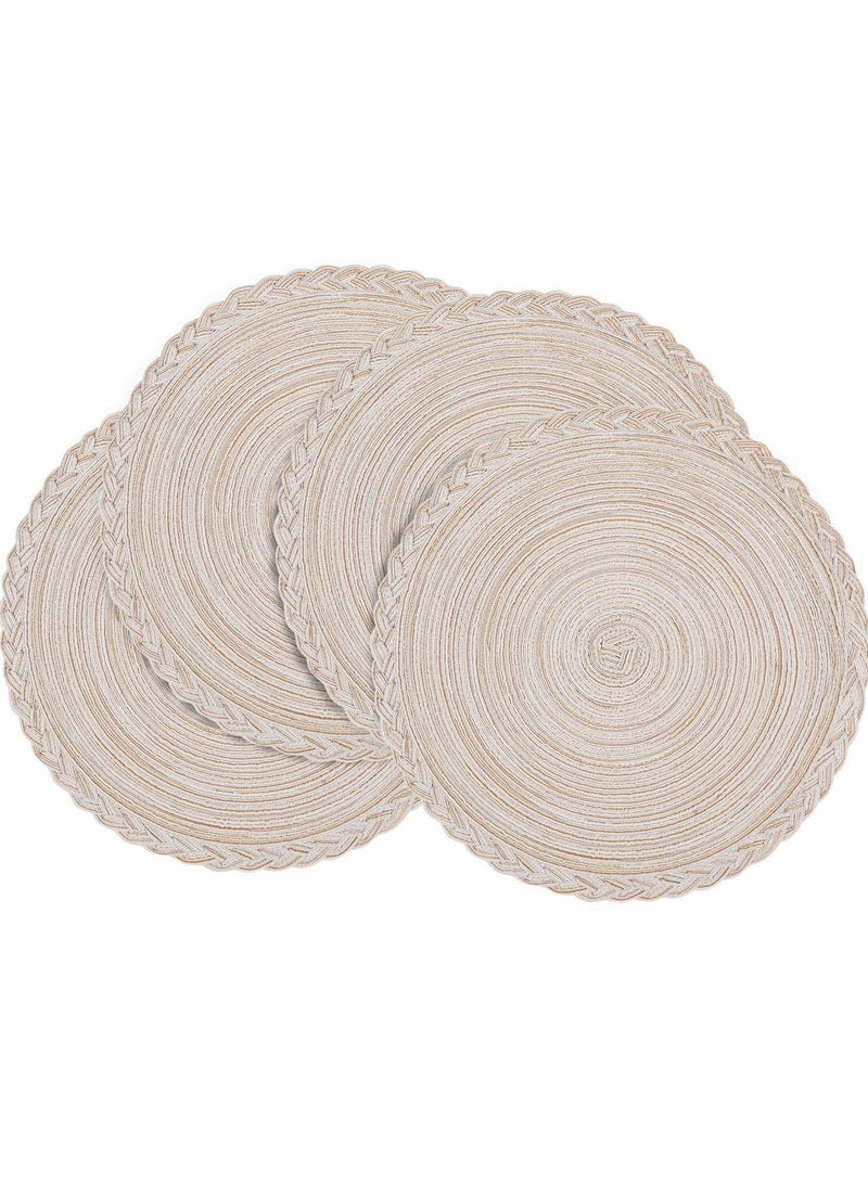 KASTWAVE Homing Round Placemats Set of 4 for Dining Table – Woven Heat Resistant Anti-Slid Cotton Kitchen Table Mats 14 Inch, Easy to Care, Beige - Image 1