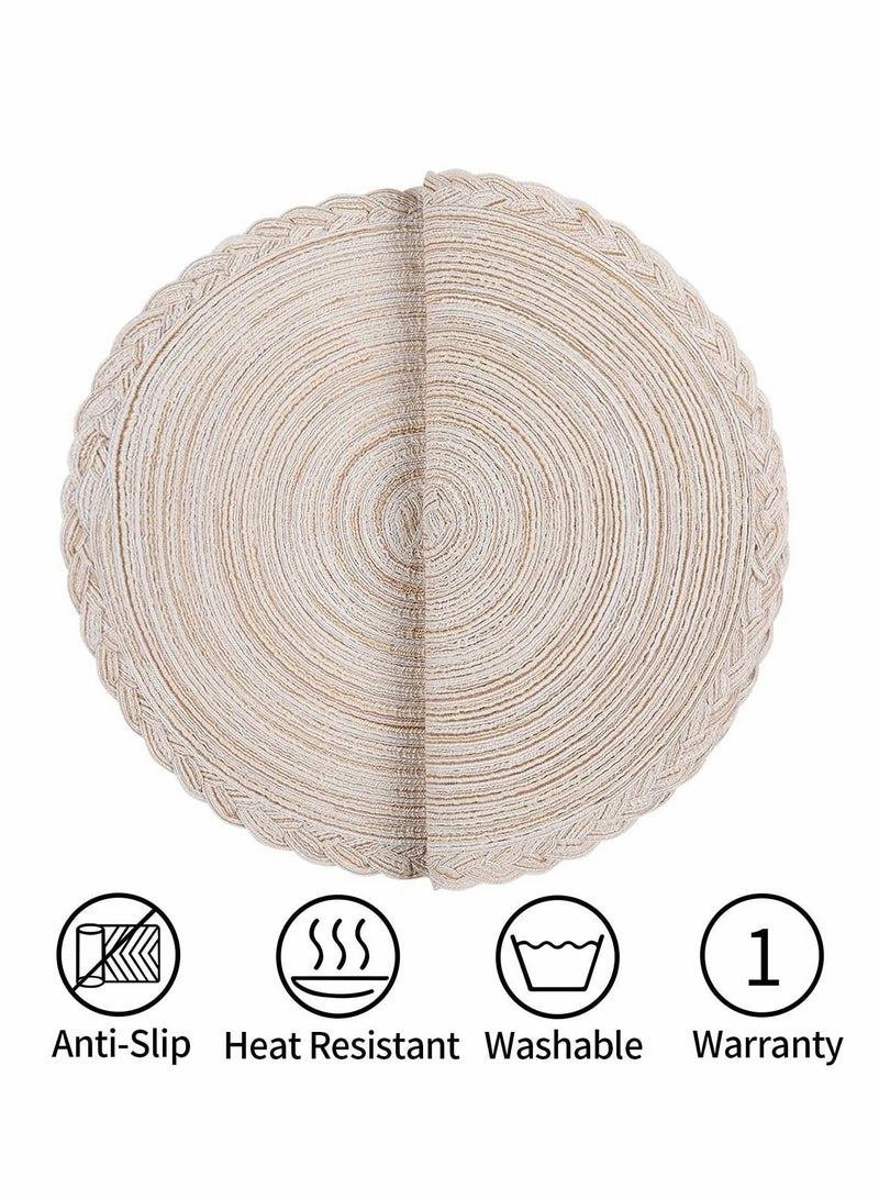 KASTWAVE Homing Round Placemats Set of 4 for Dining Table – Woven Heat Resistant Anti-Slid Cotton Kitchen Table Mats 14 Inch, Easy to Care, Beige - Image 5