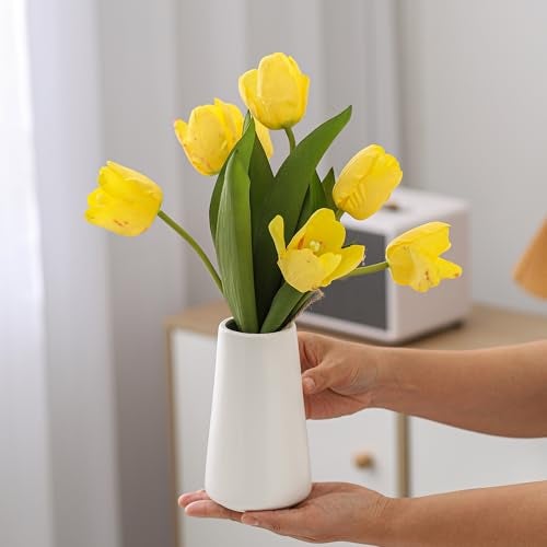 HUBUISH Bright White Vase - 6“ White Ceramic Flower vase, Boho Vases for Pampas Grass, Minimalist Modern vases for Home Decor, Table Shelf Living Room Farmhouse Decor - Image 5