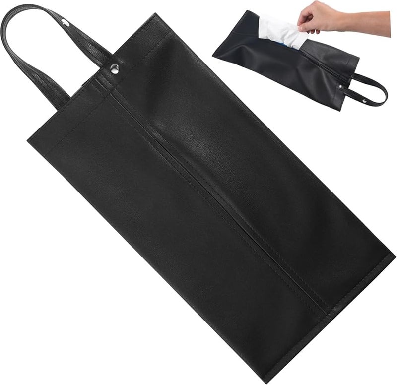 غطاء صندوق المناديل من جلد البولي يوريثان الأسود للسيارة المكتب المنزل قاعدة قابلة للإزالة سهولة الوصول التخزين - Image 2