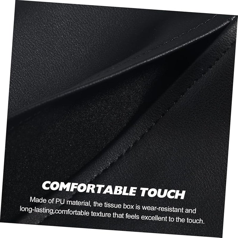 غطاء صندوق المناديل من جلد البولي يوريثان الأسود للسيارة المكتب المنزل قاعدة قابلة للإزالة سهولة الوصول التخزين - Image 5