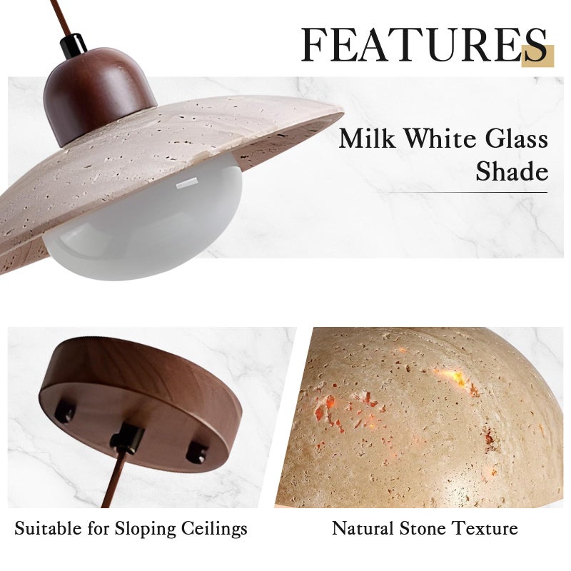 Fulesi Modern Dome Pendant Light 7.9" Natural Stone Farmhouse Pendant Lights Nordic Marble Kitchen Island Hanging Lights for Dining Room Hallway - Image 3