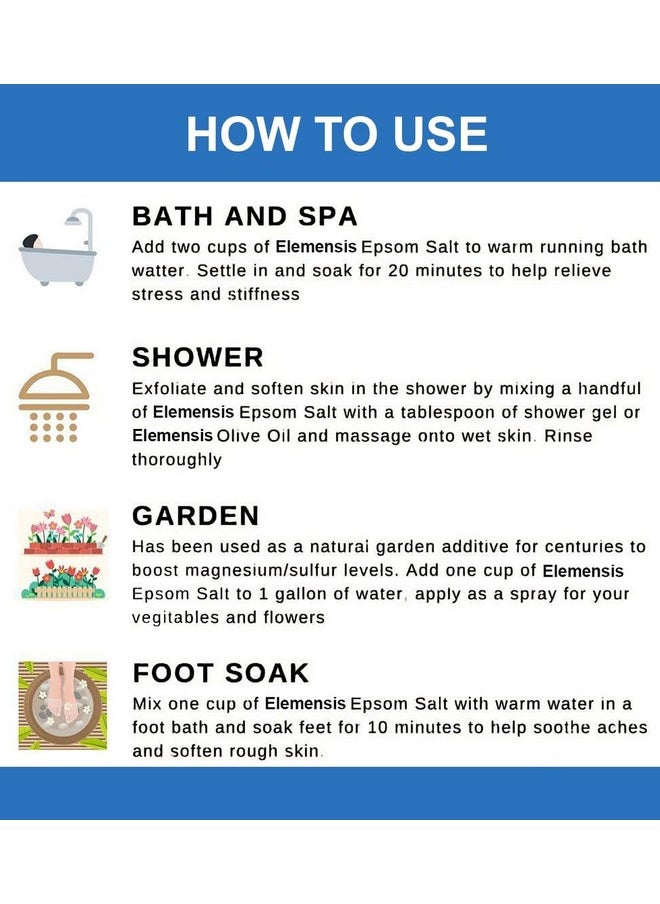 Elemensis Naturals - Epsom Salt Granule(Magnesium Sulphate) For Bathing, Relaxing Foot And Pain Relief Therapeutic Spa Treatment & Refreshing Body, 1Kg(Pack Of 2, Each 500Gm) - Image 1