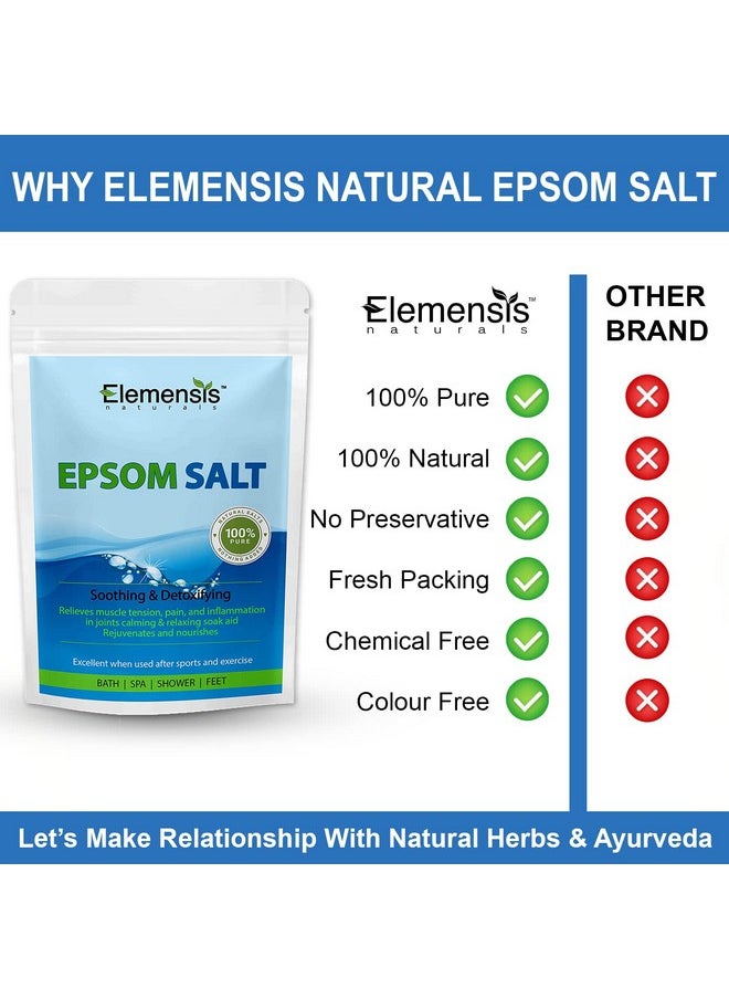 Elemensis Naturals - Epsom Salt Granule(Magnesium Sulphate) For Bathing, Relaxing Foot And Pain Relief Therapeutic Spa Treatment & Refreshing Body, 1Kg(Pack Of 2, Each 500Gm) - Image 1