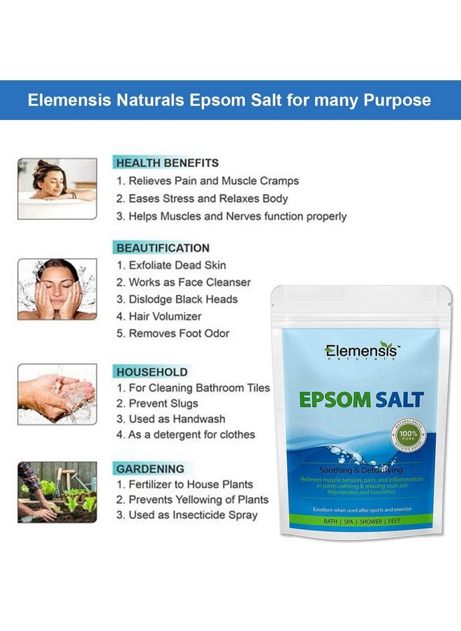 Elemensis Naturals - Epsom Salt Granule(Magnesium Sulphate) For Bathing, Relaxing Foot And Pain Relief Therapeutic Spa Treatment & Refreshing Body, 1Kg(Pack Of 2, Each 500Gm) - Image 1