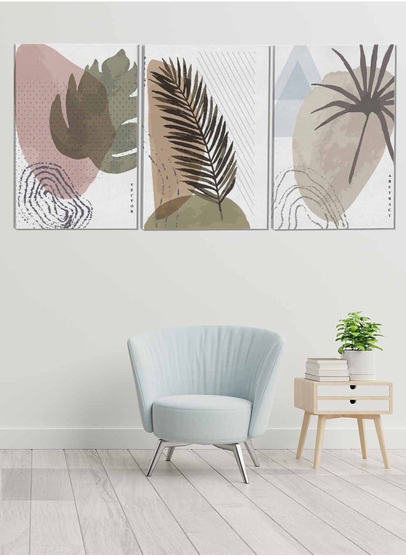 LOWHA Set Of 3 Framed Canvas Wall Arts Stretched Over Wooden Frame Plant Leaves Paintings For Home Living Room Office Decor  - Image 1