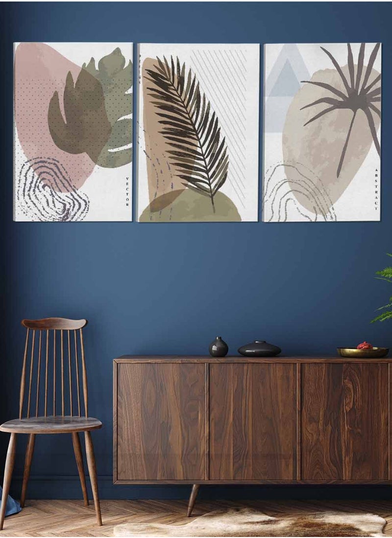 LOWHA Set Of 3 Framed Canvas Wall Arts Stretched Over Wooden Frame Plant Leaves Paintings For Home Living Room Office Decor  - Image 2