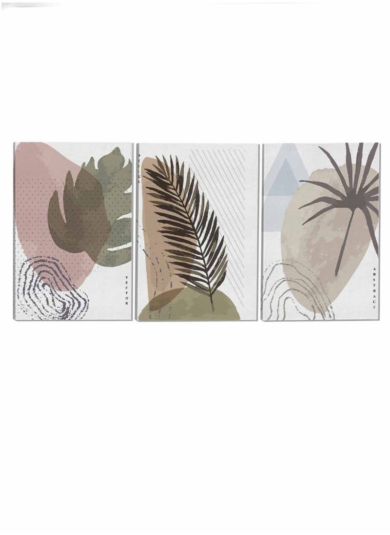 LOWHA Set Of 3 Framed Canvas Wall Arts Stretched Over Wooden Frame Plant Leaves Paintings For Home Living Room Office Decor  - Image 4