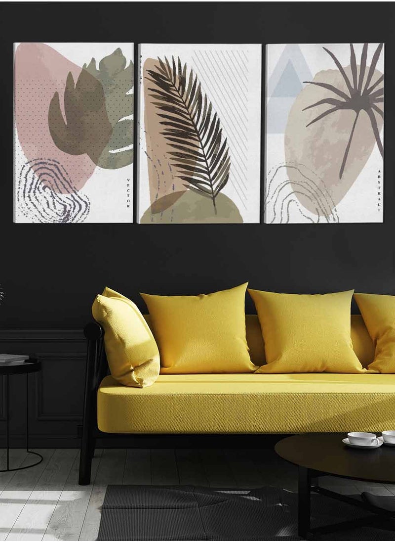 LOWHA Set Of 3 Framed Canvas Wall Arts Stretched Over Wooden Frame Plant Leaves Paintings For Home Living Room Office Decor  - Image 3
