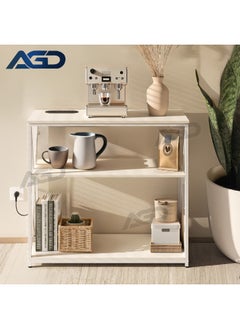AGD Console Table with Charging Port, Entryway Hallway Living Room Coffee Corner Table with Storage Shelf (White)  - Image 1